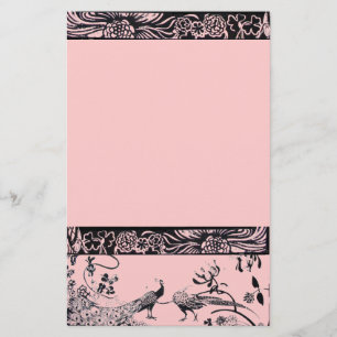 WEDDING LOVE BIRDS black and pink Stationery