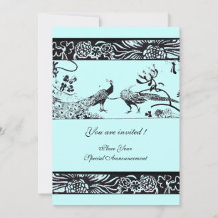 WEDDING LOVE BIRDS ,black and white blue Invitation