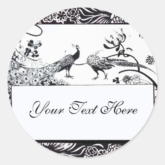 WEDDING LOVE BIRDS ,black and white Classic Round Sticker (Front)