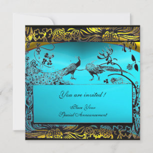 WEDDING LOVE BIRDS ,black and white ,yellow blue Invitation