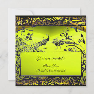 WEDDING LOVE BIRDS ,black and white ,yellow Invitation