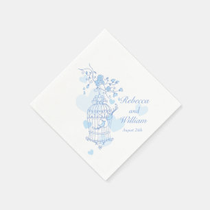 Wedding love birds blue paper napkins