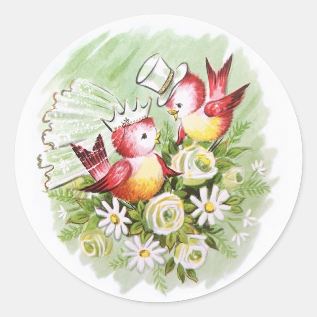 Wedding Love Birds Classic Round Sticker (Front)