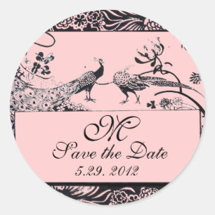 WEDDING LOVE BIRDS MONOGRAM ,black and white Classic Round Sticker