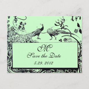 WEDDING LOVE BIRDS MONOGRAM black and white green Postcard