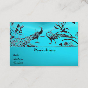 WEDDING LOVE BIRDS / PEACOCKS Black Blue Turquoise Business Card
