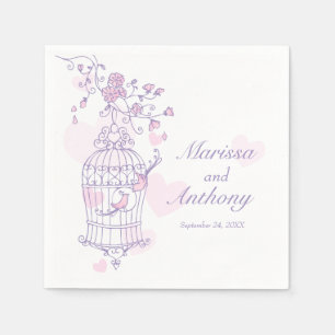 Wedding love birds purple pink paper napkins