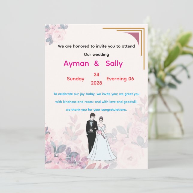 wedding, love, bride, daisies, invitation, groom invitation (Standing Front)