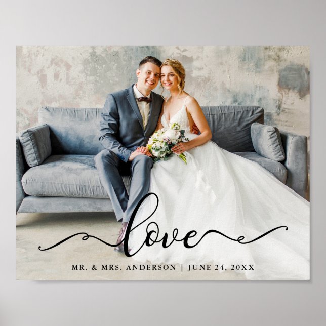 Wedding Love Elegant Script Bride and Groom Photo Poster (Front)