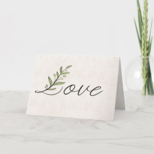 wedding love font with leaves card