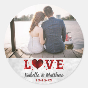 Wedding Love Forever Red Heart Custom Photo Classic Round Sticker