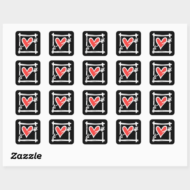 Wedding Love Heart Black and Red Stickers (Sheet)