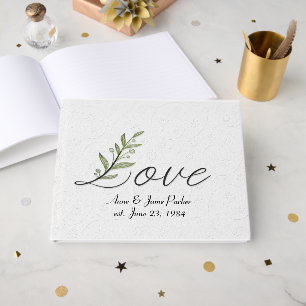 Wedding Love Leaf On Embossed White Guest Book