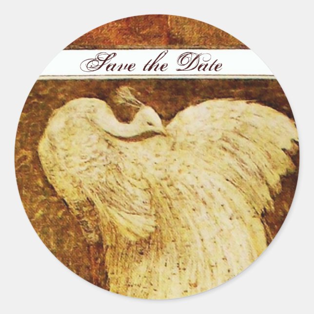WEDDING LOVE PEACOCK brown white Classic Round Sticker (Front)