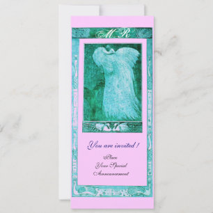 WEDDING LOVE PEACOCK MONOGRAM ,blue pink Invitation
