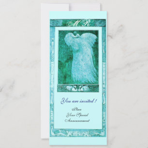WEDDING LOVE PEACOCK MONOGRAM ,blue white Invitation