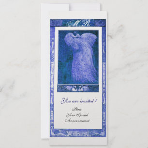 WEDDING LOVE PEACOCK MONOGRAM Blue White Pearl Invitation