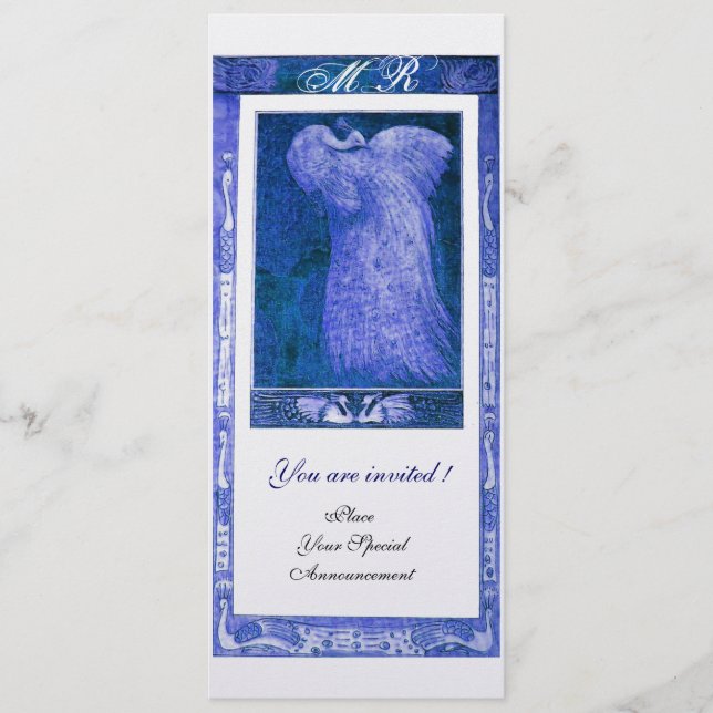 WEDDING LOVE PEACOCK MONOGRAM Blue White Programme Program (Front)