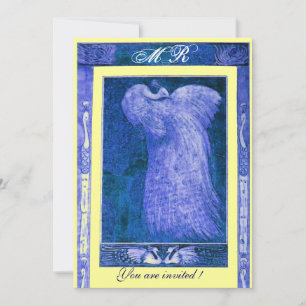 WEDDING LOVE PEACOCK MONOGRAM ,blue white yellow Invitation