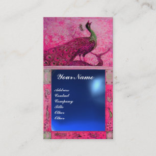 WEDDING LOVE PEACOCK MONOGRAM pink blue sapphire Business Card