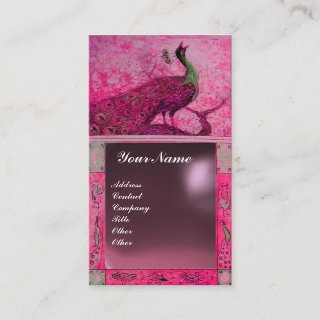 WEDDING LOVE PEACOCK MONOGRAM pink purple amethyst Business Card (Front)