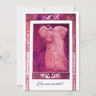 WEDDING LOVE PEACOCK MONOGRAM ,pink red white Invitation