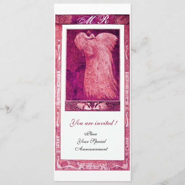 WEDDING LOVE PEACOCK MONOGRAM Pink White Programme Program (Front)