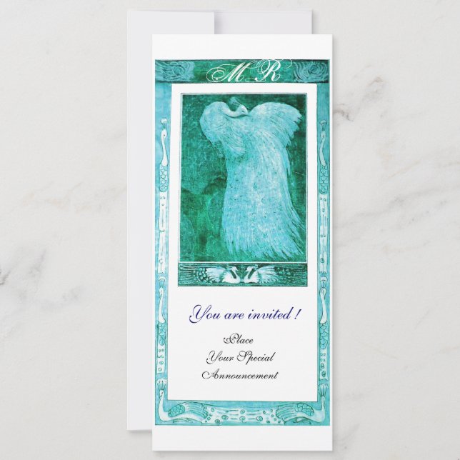 WEDDING LOVE PEACOCK MONOGRAM Teal White Programme (Front)