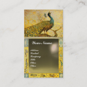 WEDDING LOVE PEACOCK MONOGRAM yellow grey agate Business Card