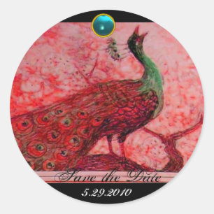 WEDDING LOVE PEACOCK red black blue aquamarine Classic Round Sticker