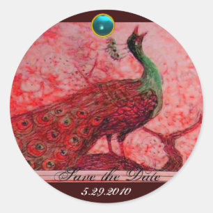 WEDDING LOVE PEACOCK red blue aquamarine Classic Round Sticker