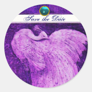WEDDING LOVE PEACOCK white purple blue aquamarine Classic Round Sticker