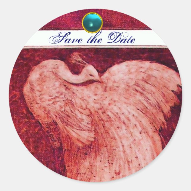 WEDDING LOVE PEACOCK white red blue aquamarine Classic Round Sticker (Front)