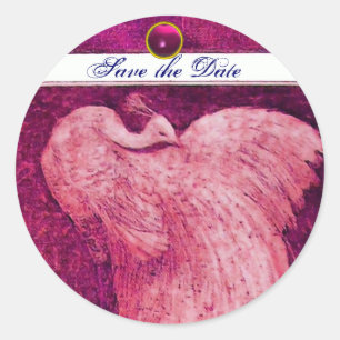 WEDDING LOVE PEACOCK white red , pink amethyst Classic Round Sticker