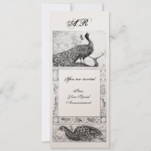 WEDDING LOVE PEACOCKS MONOGRAM black white gold Invitation