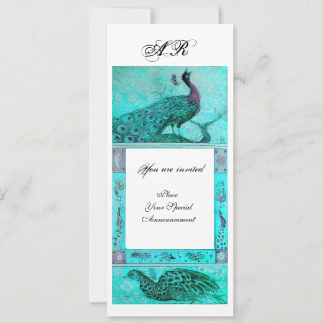 WEDDING LOVE PEACOCKS MONOGRAM  blue white Invitation (Front)