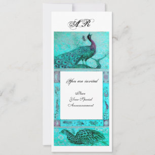 WEDDING LOVE PEACOCKS MONOGRAM  blue white Invitation