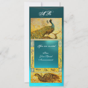 WEDDING LOVE PEACOCKS MONOGRAM brown blue yellow Invitation