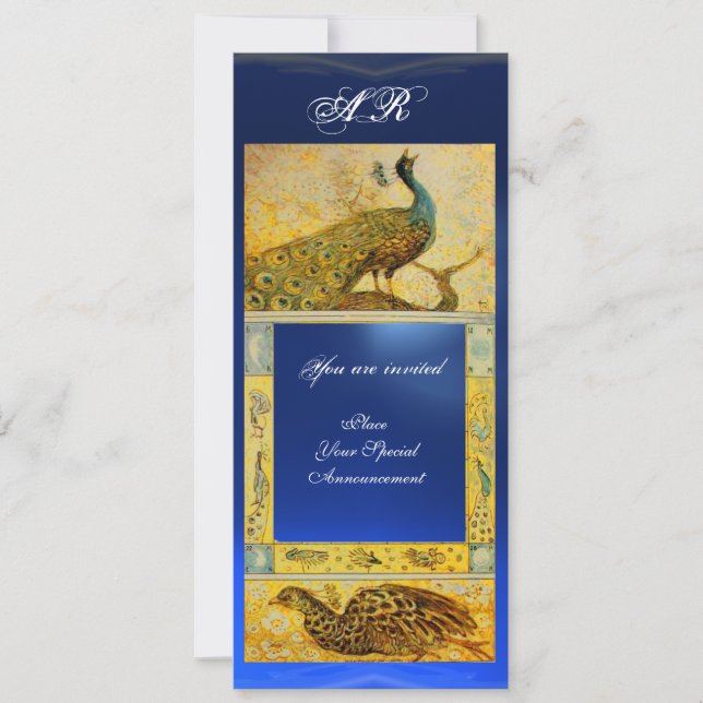 WEDDING LOVE PEACOCKS MONOGRAM brown blue yellow Invitation (Front)