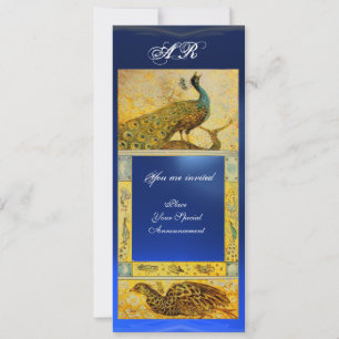 WEDDING LOVE PEACOCKS MONOGRAM brown blue yellow Invitation
