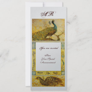 WEDDING LOVE PEACOCKS MONOGRAM brown silver yellow Invitation