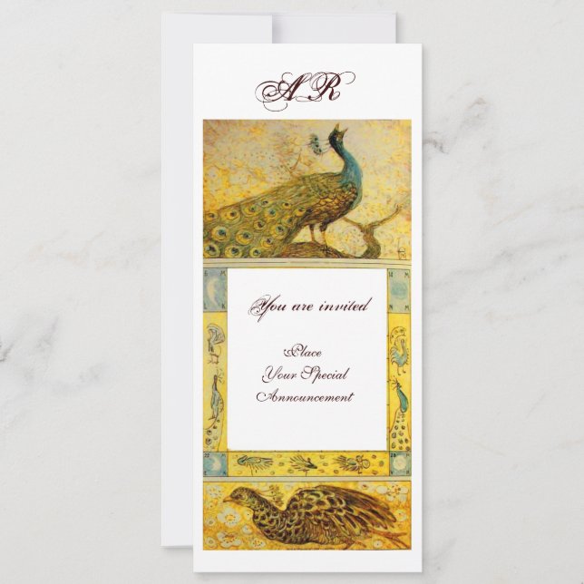 WEDDING LOVE PEACOCKS MONOGRAM ,brown white yellow Invitation (Front)