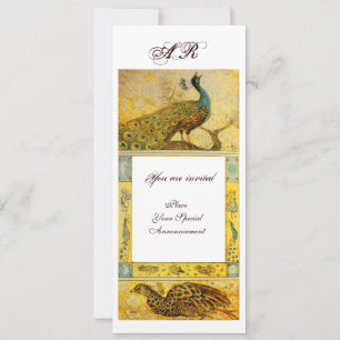 WEDDING LOVE PEACOCKS MONOGRAM ,brown white yellow Invitation