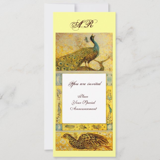 WEDDING LOVE PEACOCKS MONOGRAM ,brown white yellow Invitation (Front)