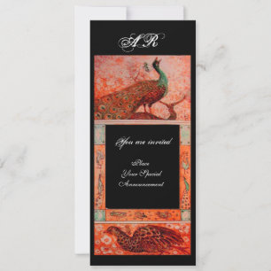 WEDDING LOVE PEACOCKS MONOGRAM red black orange Invitation