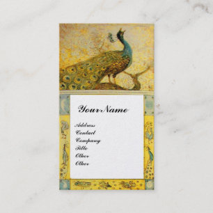 WEDDING LOVE PEACOCKS MONOGRAM, yellow brown pearl Business Card