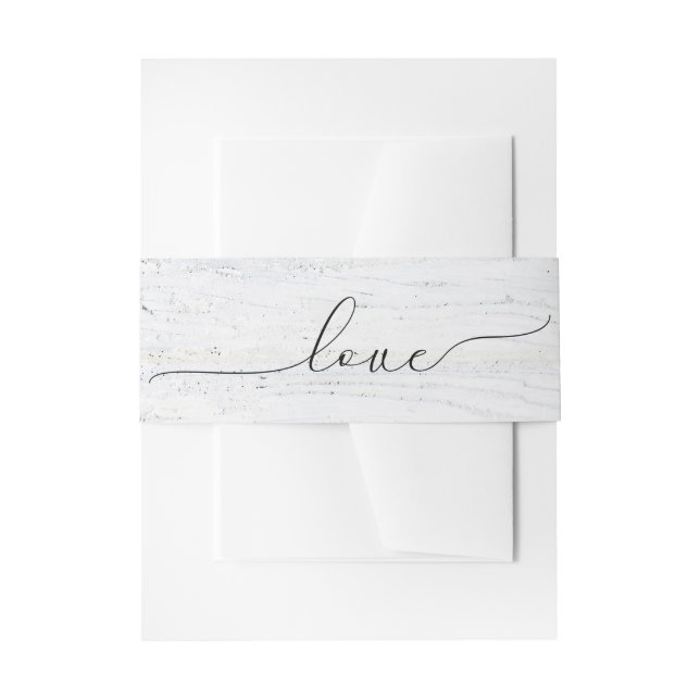Wedding Love Text On White Washed Wood Invitation Belly Band (Front Example)