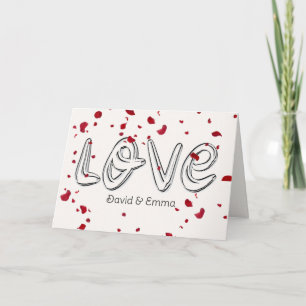 Wedding Love Text With Falling Rose Petals Card
