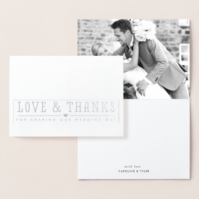 WEDDING LOVE & THANKS newlywed photo fancy luxury Foil Card (Display)