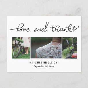 Wedding Love & Thanks Script Three Photos Postcard